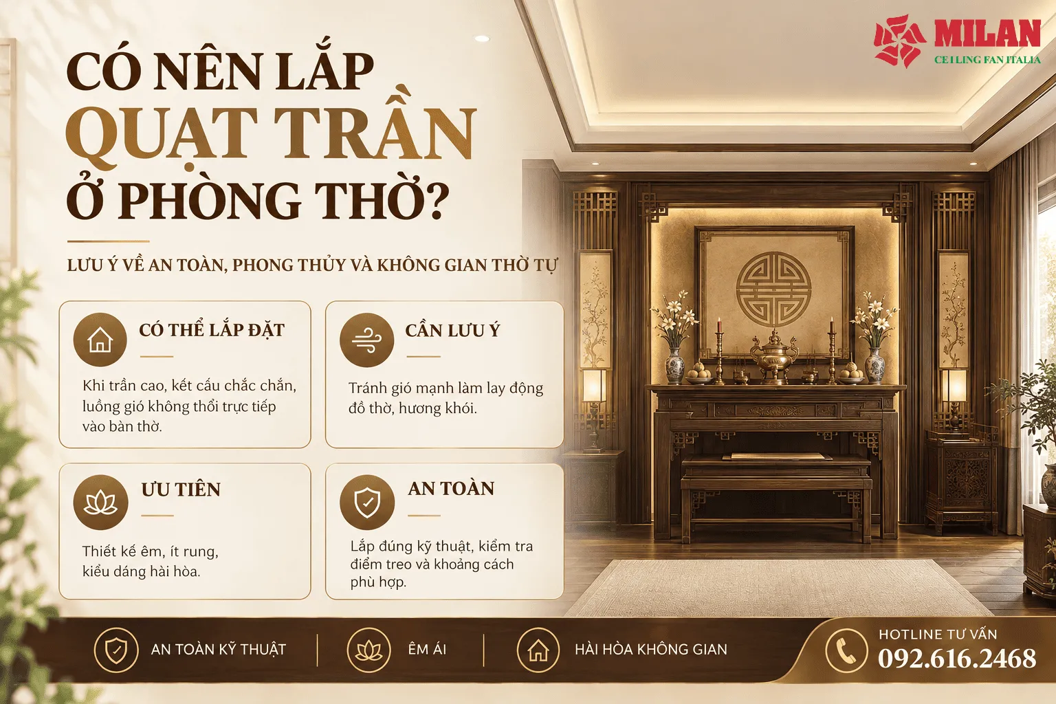 quạt trần phòng thờ